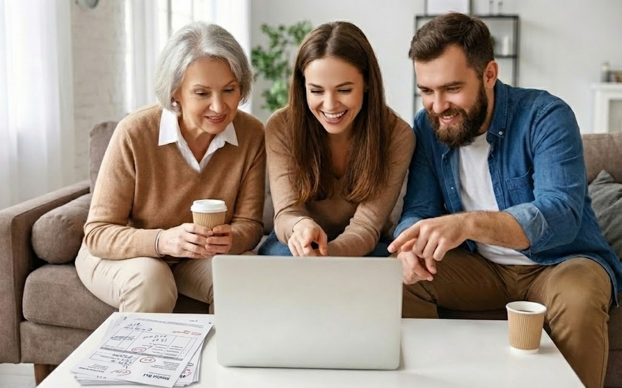 Couple helping Mom with medical bills